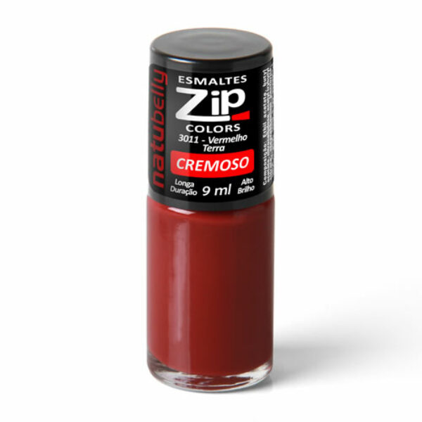 Esmalte Zip Colors Vermelho Terra - 9 ml Desenvolvido com tecnologia que proporciona secagem rápida e longa duração com alto padrão em cor e brilho. Embalagem bonita e prática com pincel em formato de trincha que facilita a aplicação com uniformidade.